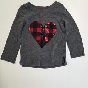 Cat & Jack Gray Long Sleeve Shirt with Red Plaid Heart